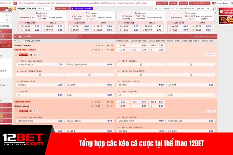 Tổng hợp các kèo cá cược tại thể thao 12BET