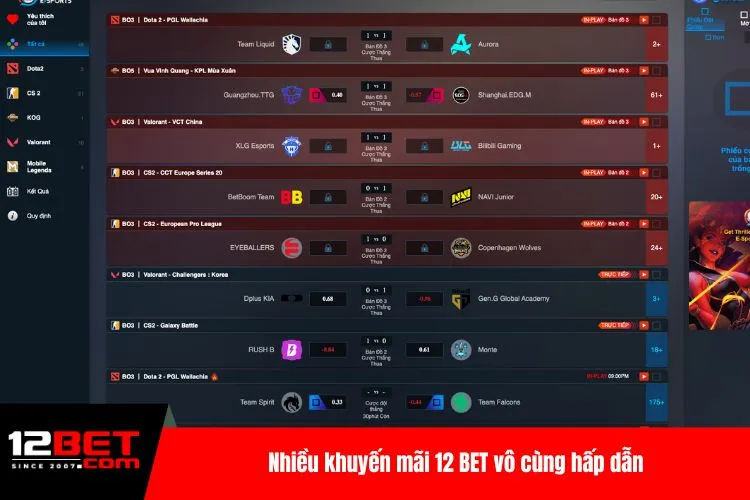 Nhiều khuyến mãi 12 BET vô cùng hấp dẫn