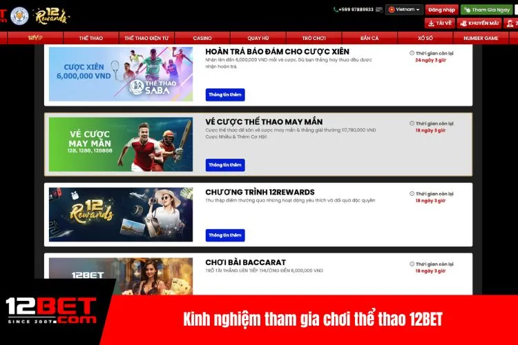Kinh nghiệm tham gia chơi thể thao 12BET