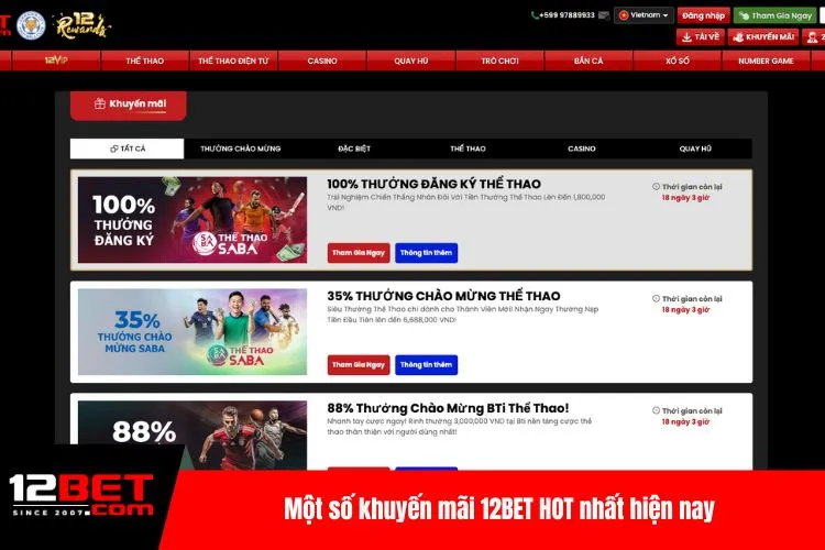 Một số khuyến mãi 12BET HOT nhất hiện nay
