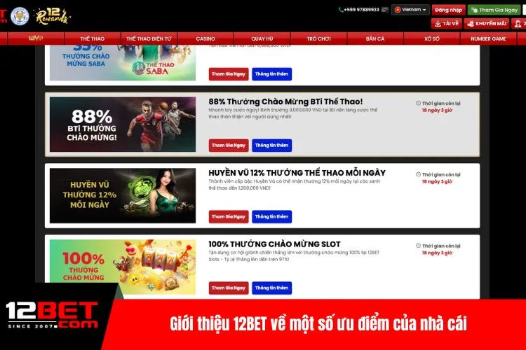 Giới thiệu 12BET về một số ưu điểm của nhà cái